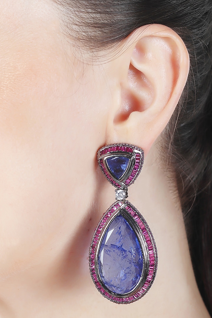 White Finish Sapphire Doublet Stone Dangler Earrings by Akulya Jewels at Pernia's Pop Up Shop