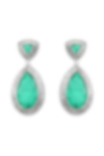 White Finish Emerald Doublet & Cubic Zirconia Dangler Earrings by Akulya Jewels at Pernia's Pop Up Shop