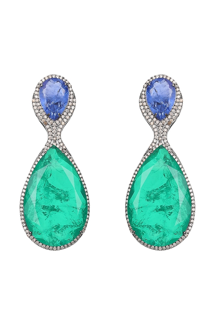 White Finish Sapphire & Emerald Doublet Dangler Earrings by Akulya Jewels at Pernia's Pop Up Shop