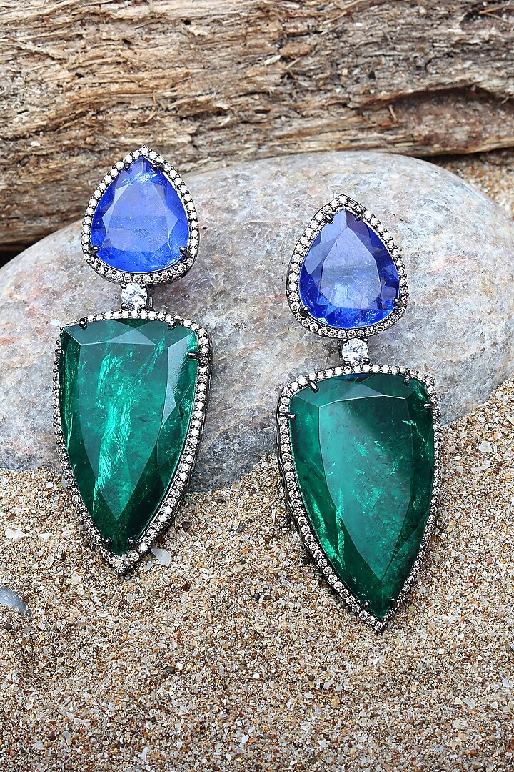White Finish Emerald & Amethyst Doublet Dangler Earrings by Akulya Jewels at Pernia's Pop Up Shop