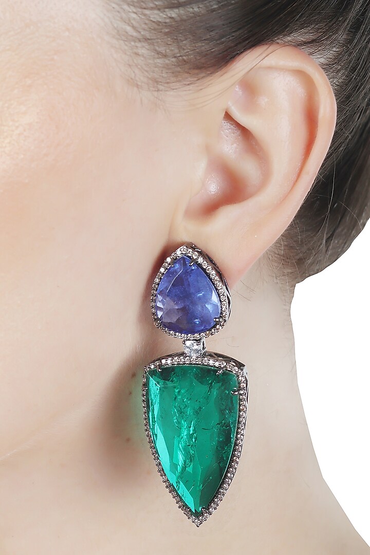 White Finish Emerald & Amethyst Doublet Dangler Earrings by Akulya Jewels at Pernia's Pop Up Shop
