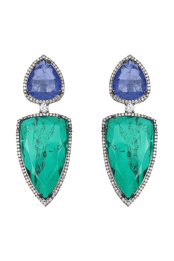 White Finish Emerald & Amethyst Doublet Dangler Earrings by Akulya Jewels at Pernia's Pop Up Shop