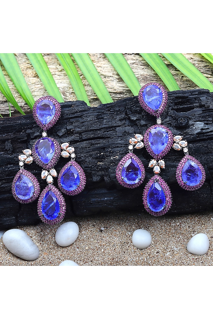 White Finish Amethyst Doublet & Pink Cubic Zirconia Chandelier Dangler Earrings by Akulya Jewels at Pernia's Pop Up Shop