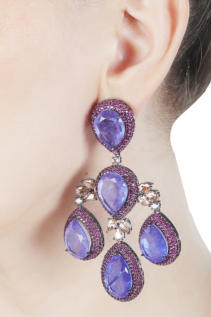 White Finish Amethyst Doublet & Pink Cubic Zirconia Chandelier Dangler Earrings by Akulya Jewels at Pernia's Pop Up Shop