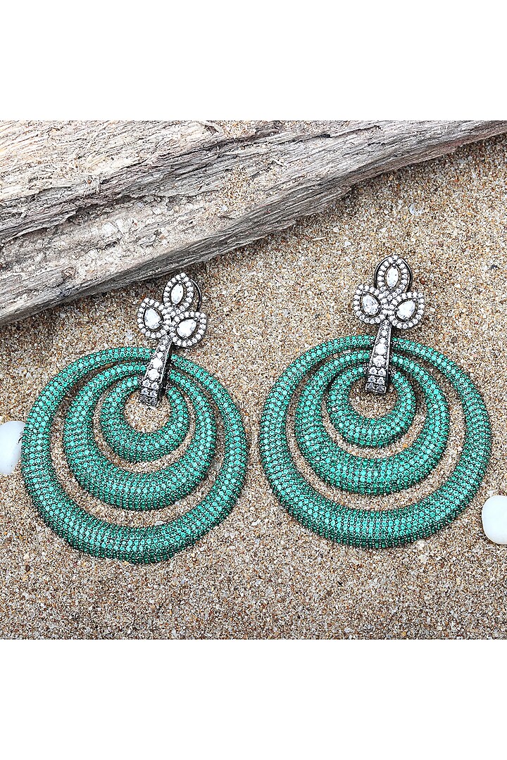 White Finish Emerald Green Cubic Zirconia Concentric Hoop Earrings by Akulya Jewels at Pernia's Pop Up Shop