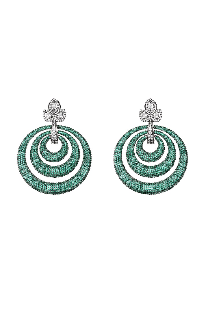 White Finish Emerald Green Cubic Zirconia Concentric Hoop Earrings by Akulya Jewels at Pernia's Pop Up Shop