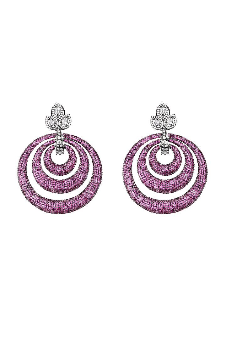 White Finish Pink Cubic Zirconia Concentric Hoop Earrings by Akulya Jewels at Pernia's Pop Up Shop