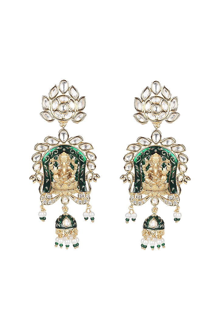 Gold Finish Beaded & Kundan Polki Meenakari Mala Set by Akulya Jewels at Pernia's Pop Up Shop