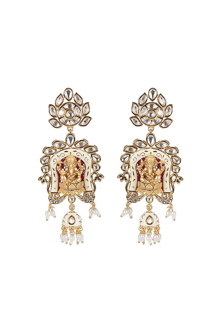 Gold Finish Beaded & Kundan Polki Meenakari Mala Set by Akulya Jewels at Pernia's Pop Up Shop