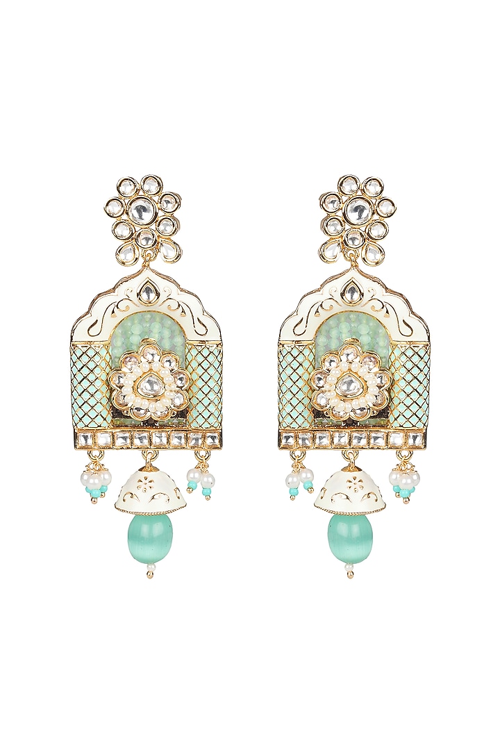 Gold Finish Beaded & Kundan Polki Meenakari Mala Set by Akulya Jewels at Pernia's Pop Up Shop