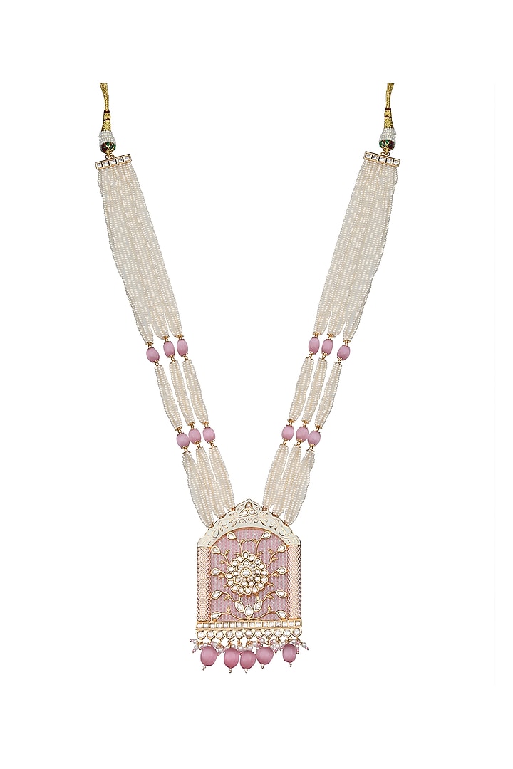 Gold Finish Beaded & Kundan Polki Meenakari Mala Set by Akulya Jewels at Pernia's Pop Up Shop