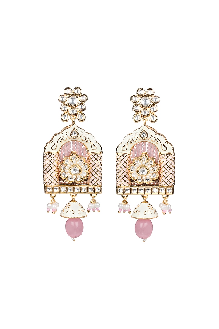 Gold Finish Beaded & Kundan Polki Meenakari Mala Set by Akulya Jewels at Pernia's Pop Up Shop