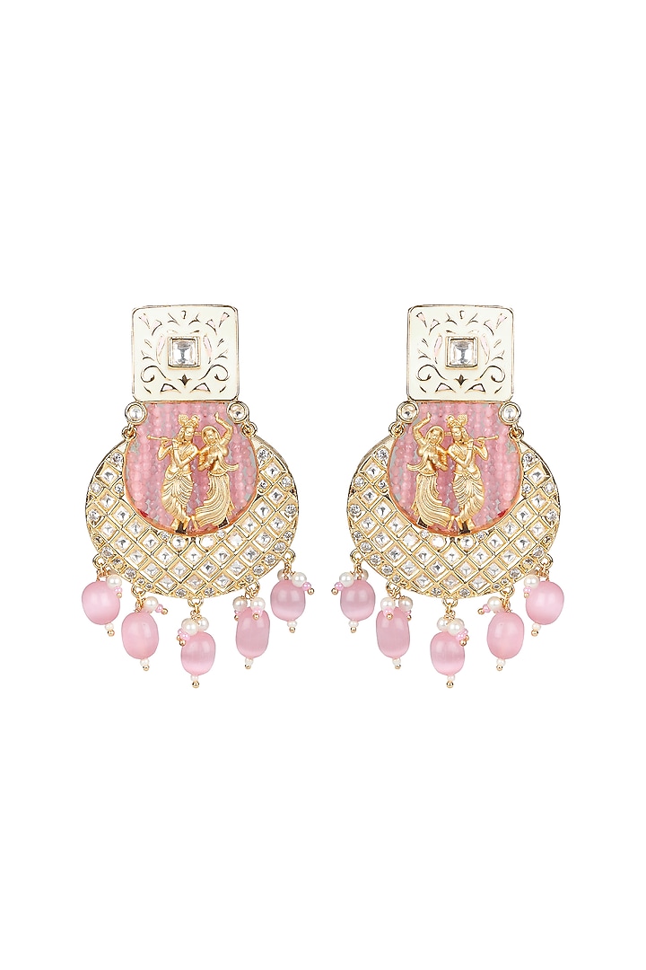 Gold Finish Beaded & Kundan Polki Meenakari Mala Set by Akulya Jewels at Pernia's Pop Up Shop