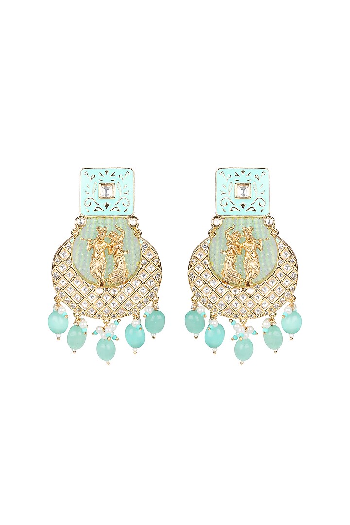 Gold Finish Beaded & Kundan Polki Meenakari Mala Set by Akulya Jewels at Pernia's Pop Up Shop