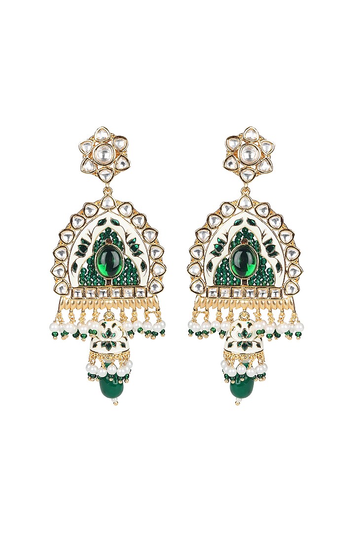 Gold Finish Beaded & Kundan Polki Meenakari Mala Set by Akulya Jewels at Pernia's Pop Up Shop