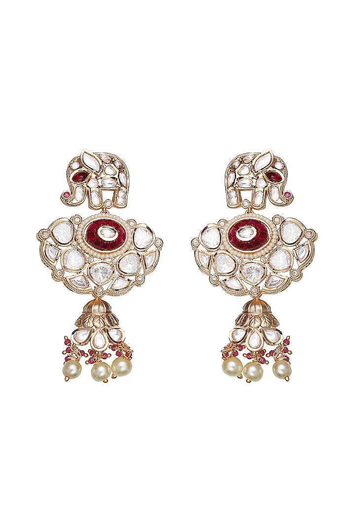 Gold Finish Pearl Beaded & Kundan Polki Mala Set by Akulya Jewels at Pernia's Pop Up Shop