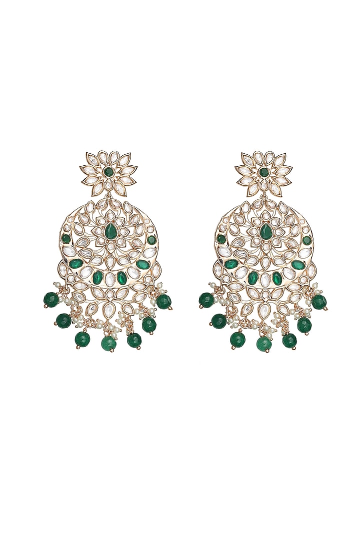 Gold Finish Green Stone & Kundan Polki Mala Set by Akulya Jewels at Pernia's Pop Up Shop