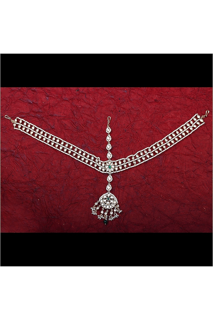 Gold Finish Green Stone & Kundan Polki Choker Necklace Set by Akulya Jewels at Pernia's Pop Up Shop