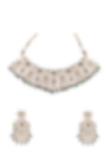 Gold Finish Green Stone & Kundan Polki Choker Necklace Set by Akulya Jewels
