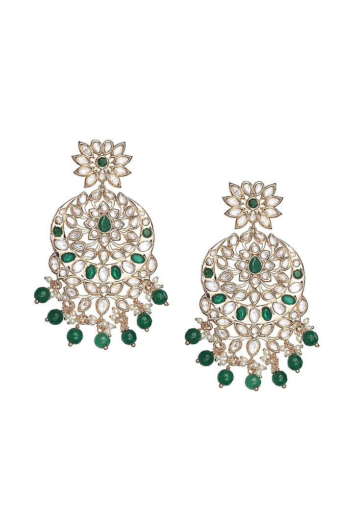 Gold Finish Green Stone & Kundan Polki Choker Necklace Set by Akulya Jewels at Pernia's Pop Up Shop