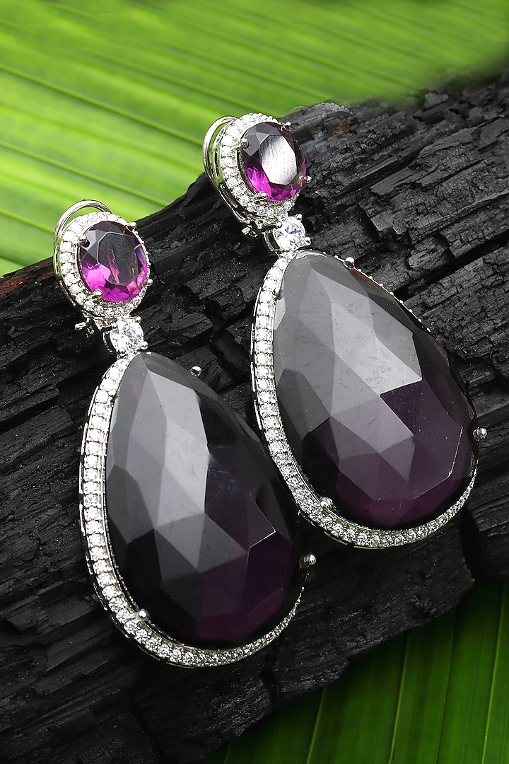 White Finish Wine Doublet Stone & Cubic Zirconia Dangler Earrings by Akulya Jewels at Pernia's Pop Up Shop