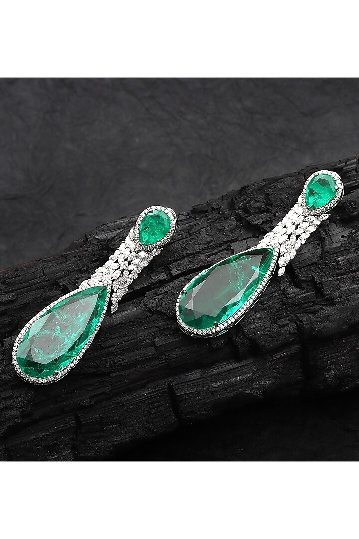 White Finish Green Doublet Stone & Cubic Zirconia Dangler Earrings by Akulya Jewels at Pernia's Pop Up Shop