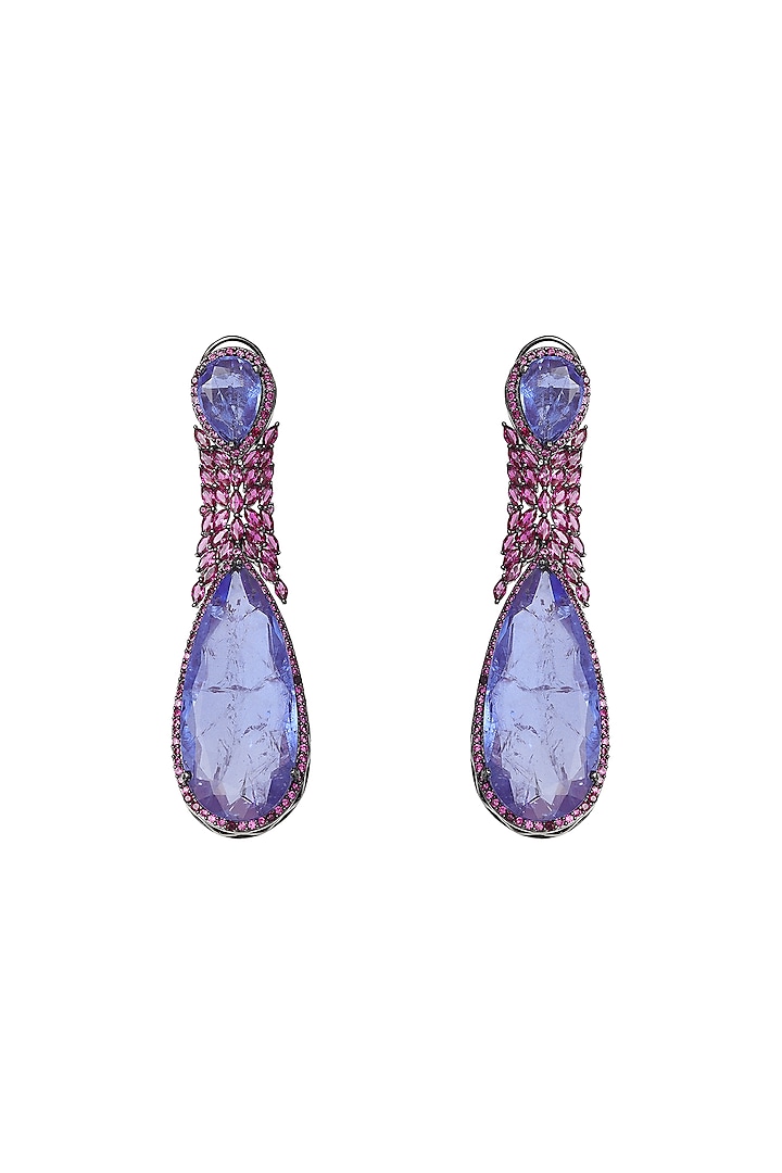 White Finish Indigo Doublet Stone & Pink Cubic Zirconia Dangler Earrings by Akulya Jewels