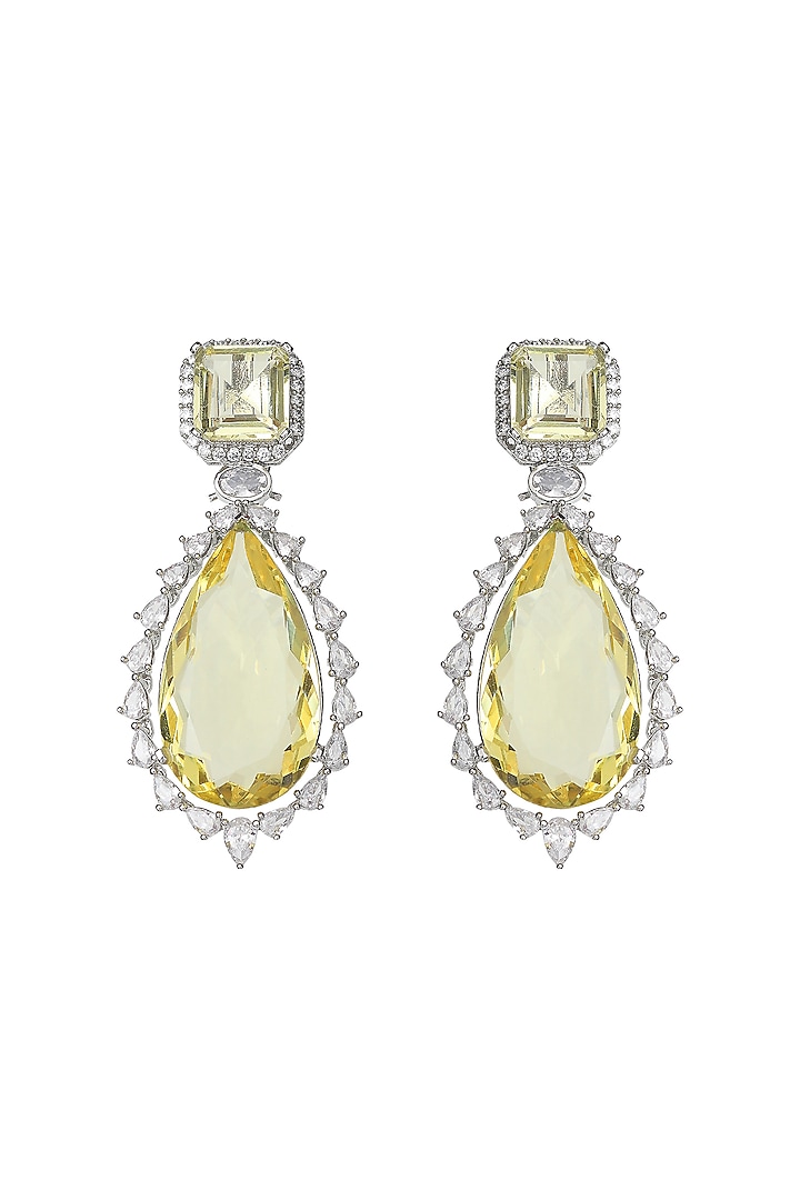 White Finish Yellow Doublet Stone & Cubic Zirconia Dangler Earrings by Akulya Jewels