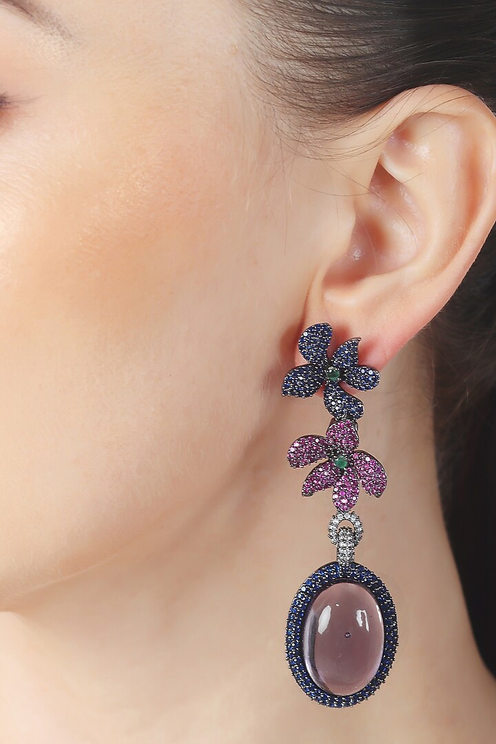 White Finish Wine Doublet Stone & Cubic Zirconia Dangler Earrings by Akulya Jewels at Pernia's Pop Up Shop