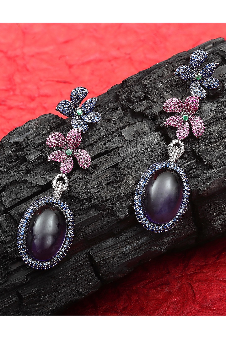 White Finish Wine Doublet Stone & Cubic Zirconia Dangler Earrings by Akulya Jewels at Pernia's Pop Up Shop