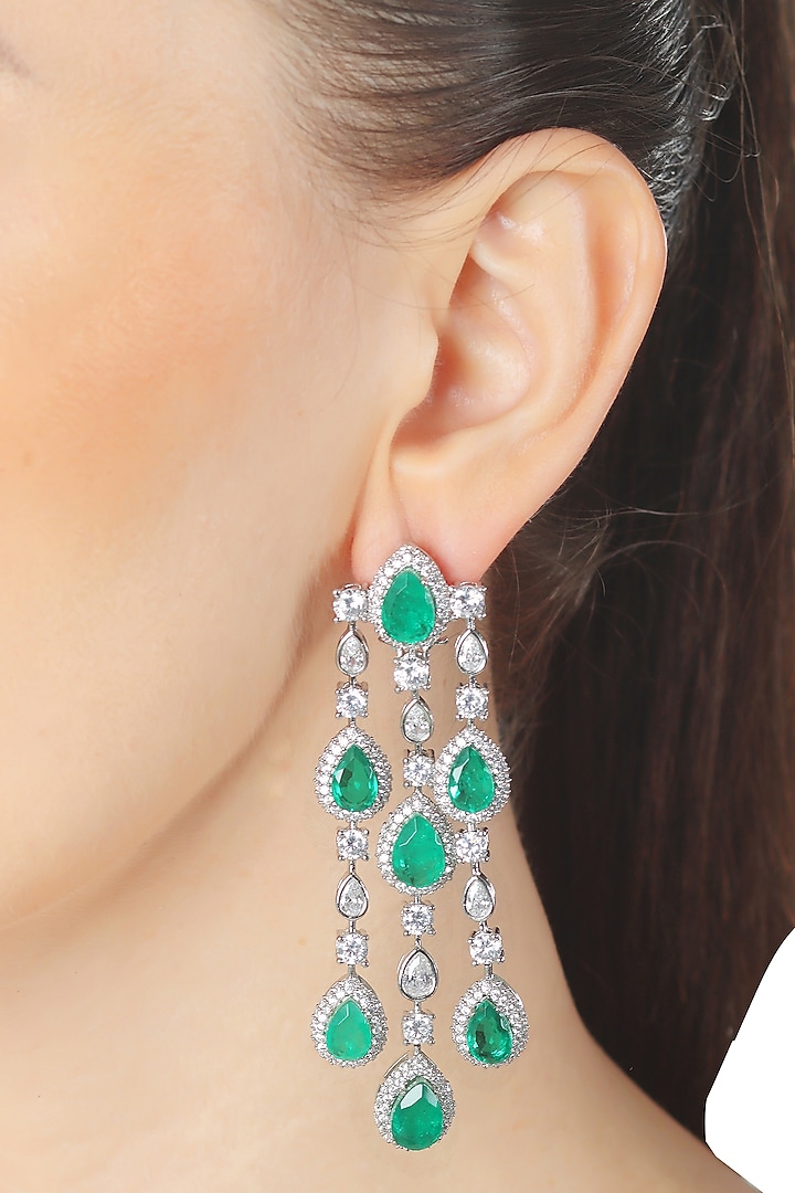 White Finish Green Doublet Stone & Cubic Zirconia Dangler Earrings by Akulya Jewels at Pernia's Pop Up Shop