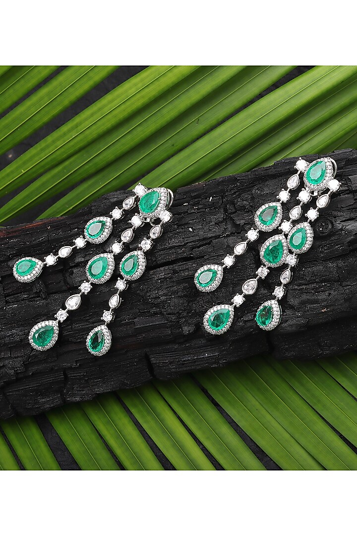 White Finish Green Doublet Stone & Cubic Zirconia Dangler Earrings by Akulya Jewels at Pernia's Pop Up Shop