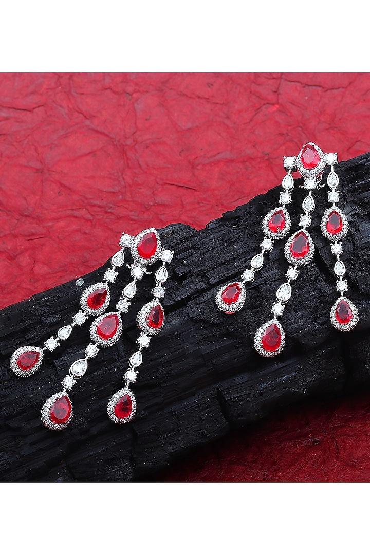 White Finish Red Doublet Stone & Cubic Zirconia Dangler Earrings by Akulya Jewels at Pernia's Pop Up Shop