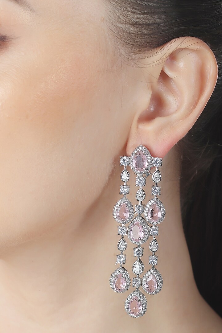 White Finish Blush Pink Doublet Stone & Cubic Zirconia Dangler Earrings by Akulya Jewels at Pernia's Pop Up Shop