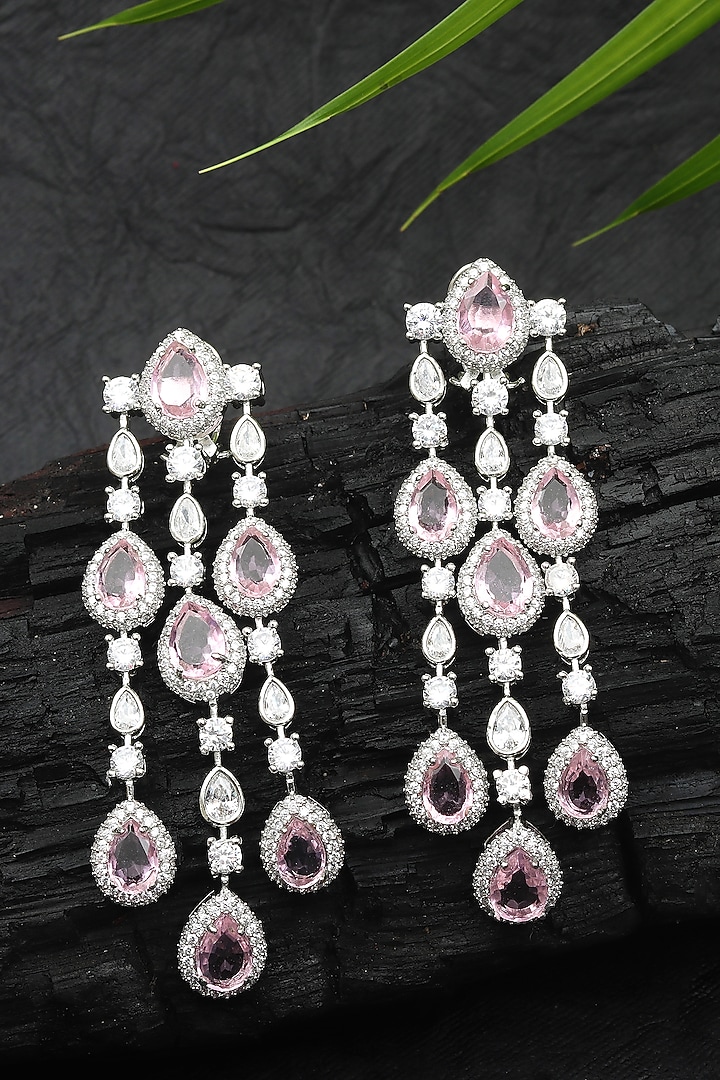 White Finish Blush Pink Doublet Stone & Cubic Zirconia Dangler Earrings by Akulya Jewels at Pernia's Pop Up Shop