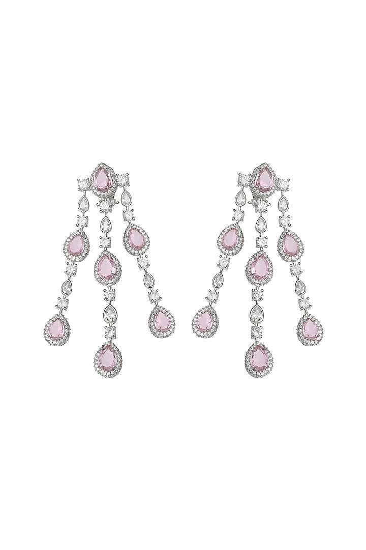 White Finish Blush Pink Doublet Stone & Cubic Zirconia Dangler Earrings by Akulya Jewels