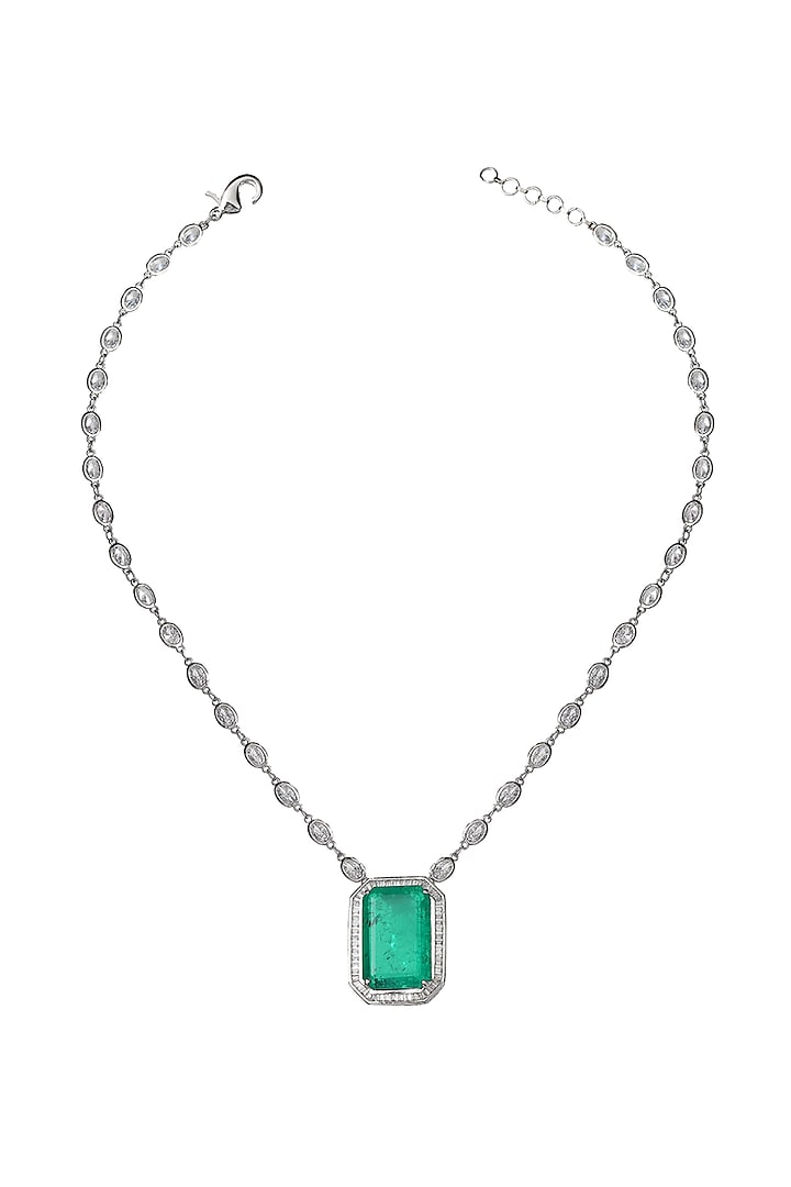 White Finish Green Doublet Stone & Cubic Zirconia Pendant Necklace by Akulya Jewels