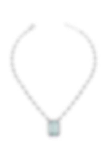 White Finish Aquamarine Doublet Stone & Cubic Zirconia Pendant Necklace by Akulya Jewels