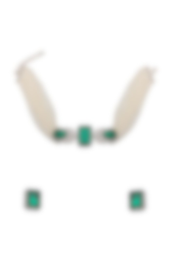 White Finish Green Doublet Stone & Cubic Zirconia Choker Necklace Set by Akulya Jewels