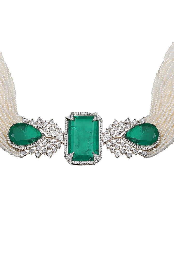 White Finish Green Doublet Stone & Cubic Zirconia Choker Necklace Set by Akulya Jewels at Pernia's Pop Up Shop
