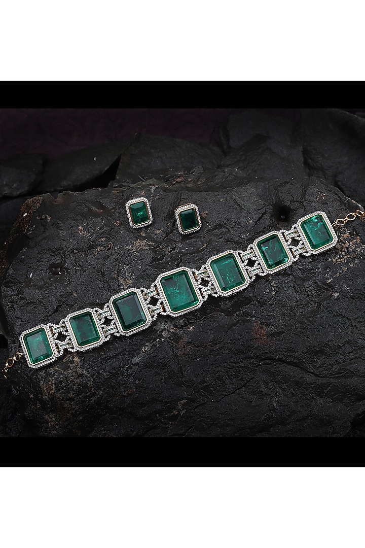 White Finish Green Doublet Stone & Cubic Zirconia Choker Necklace Set by Akulya Jewels at Pernia's Pop Up Shop