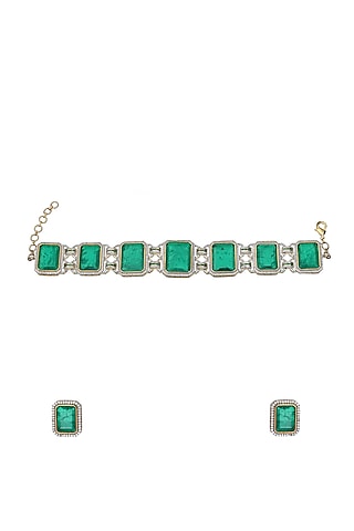 White Finish Green Doublet Stone & Cubic Zirconia Choker Necklace Set by Akulya Jewels