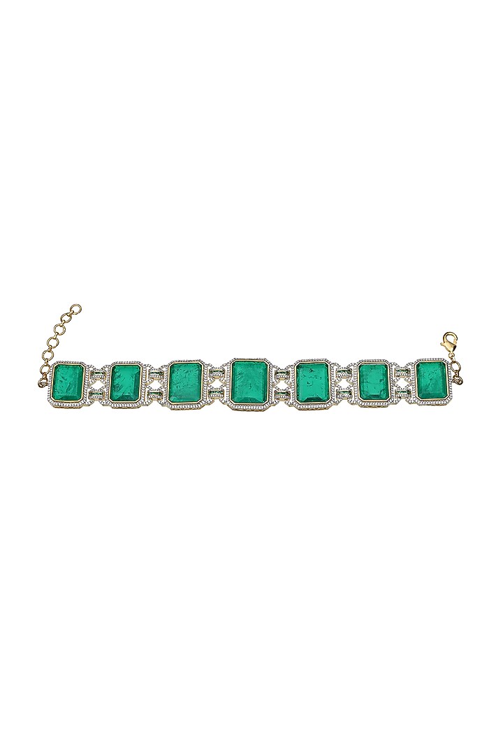 White Finish Green Doublet Stone & Cubic Zirconia Choker Necklace Set by Akulya Jewels at Pernia's Pop Up Shop