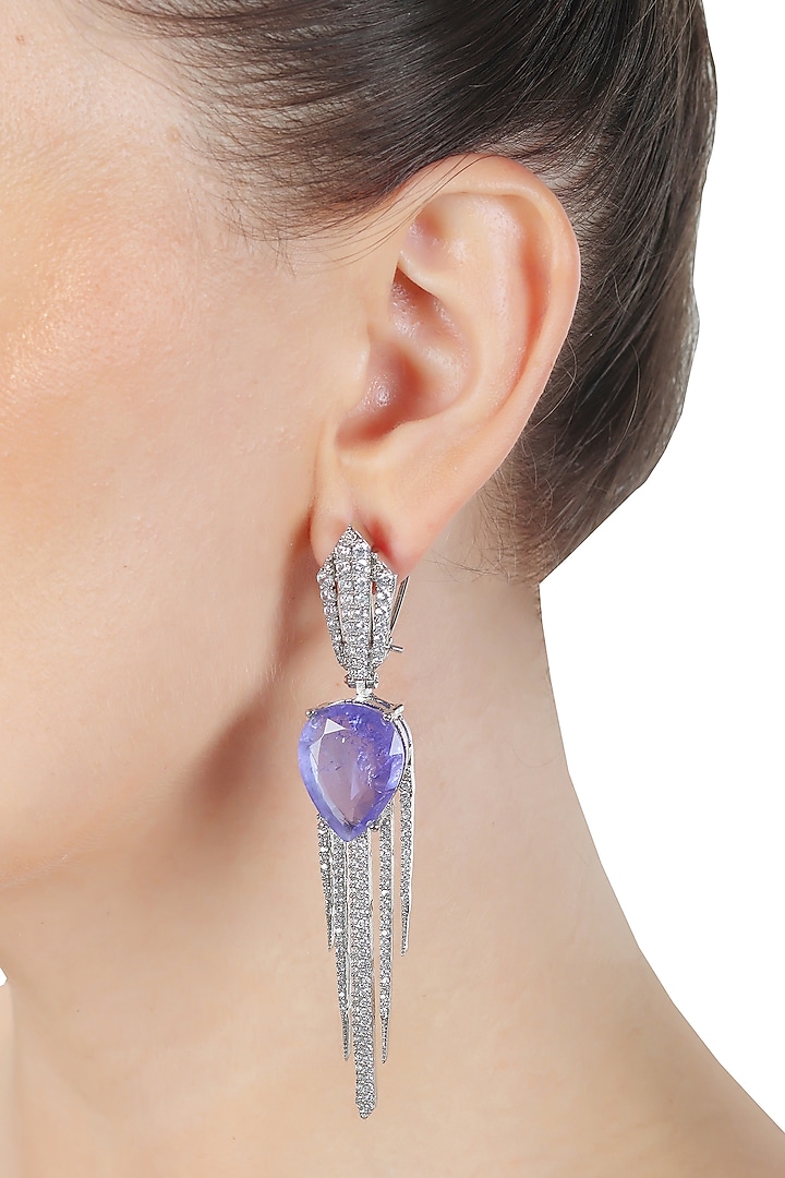 White Finish Amethyst Doublet Stone & Cubic Zirconia Dangler Earrings by Akulya Jewels at Pernia's Pop Up Shop