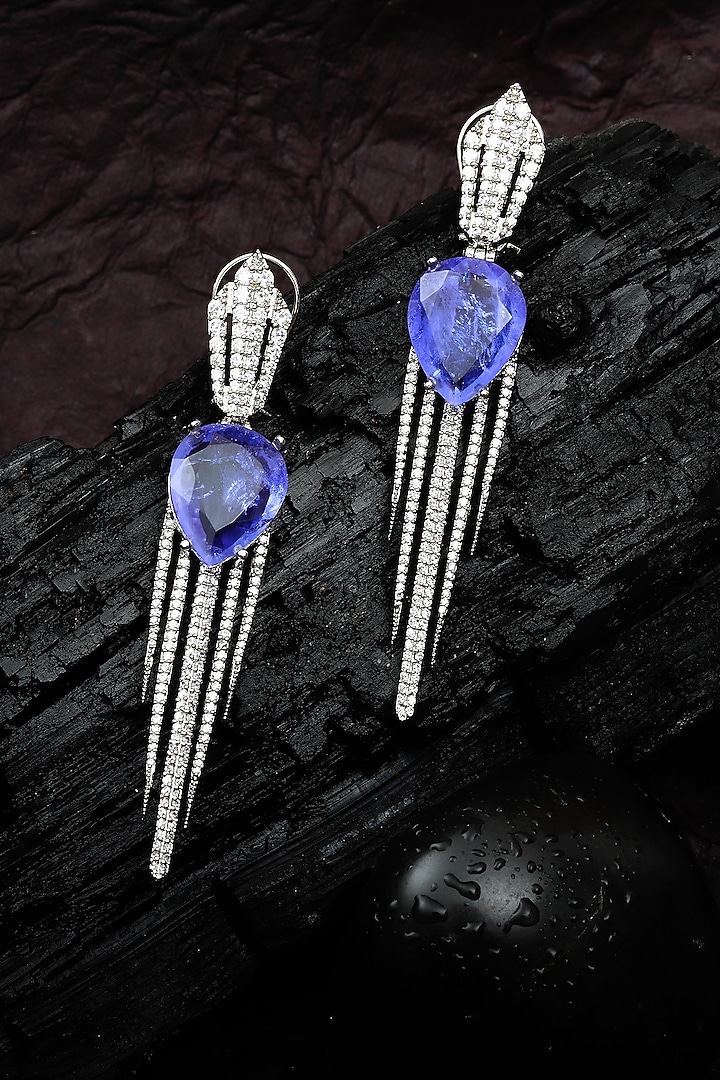 White Finish Amethyst Doublet Stone & Cubic Zirconia Dangler Earrings by Akulya Jewels at Pernia's Pop Up Shop