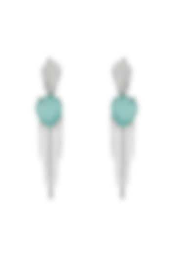 White Finish Aqua Green Doublet Stone & Cubic Zirconia Dangler Earrings by Akulya Jewels