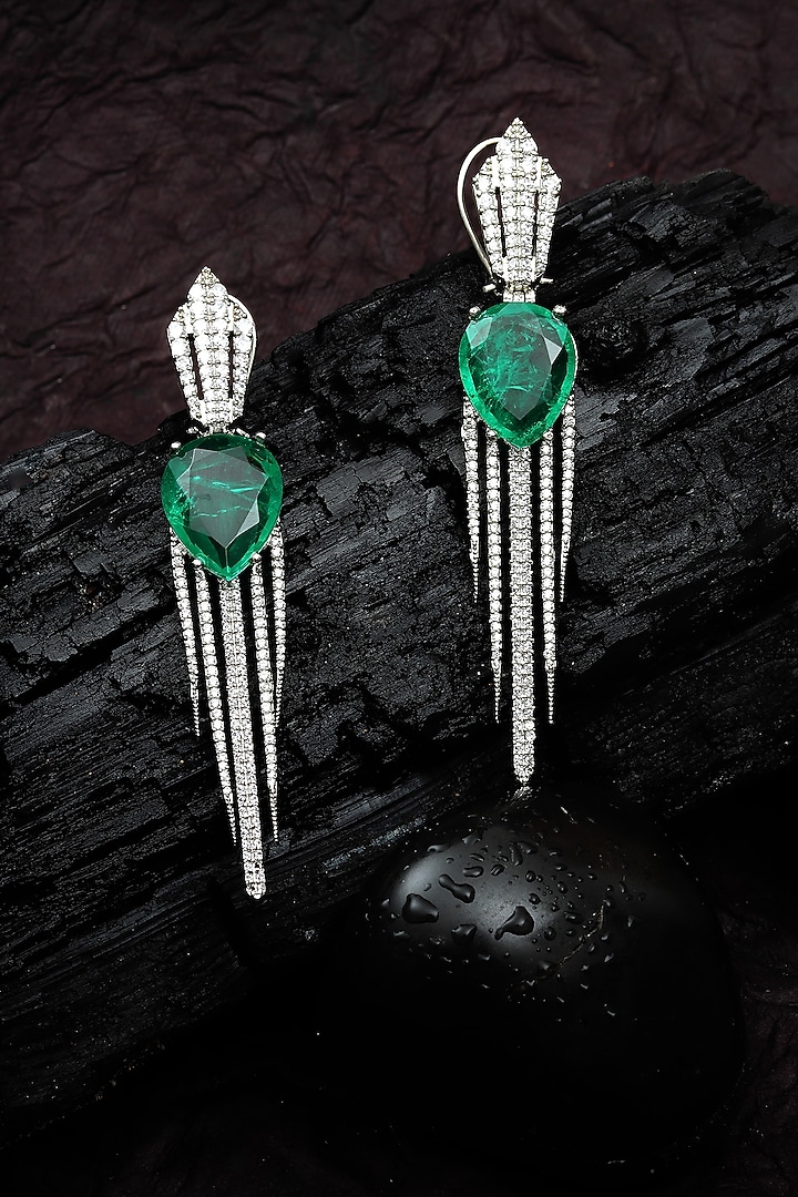 White Finish Green Doublet Stone & Cubic Zirconia Dangler Earrings by Akulya Jewels at Pernia's Pop Up Shop