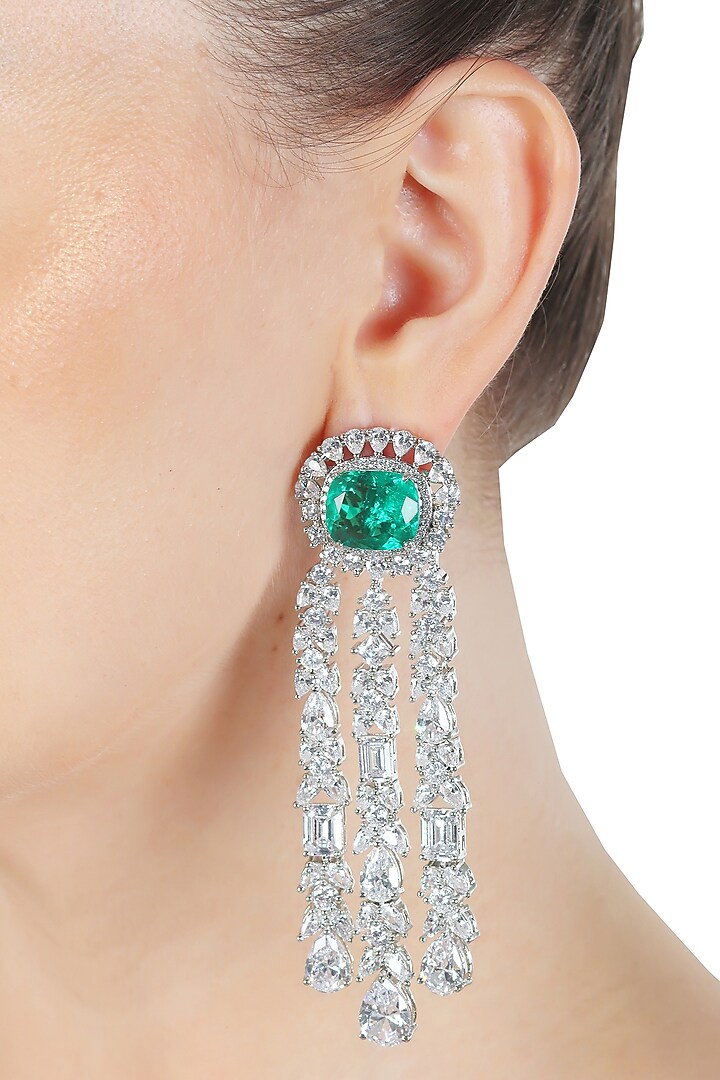 White Finish Green Doublet Stone & Cubic Zirconia Dangler Earrings by Akulya Jewels at Pernia's Pop Up Shop