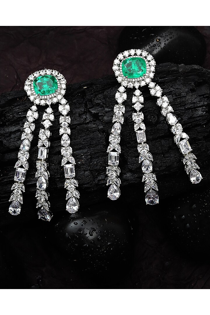 White Finish Green Doublet Stone & Cubic Zirconia Dangler Earrings by Akulya Jewels at Pernia's Pop Up Shop