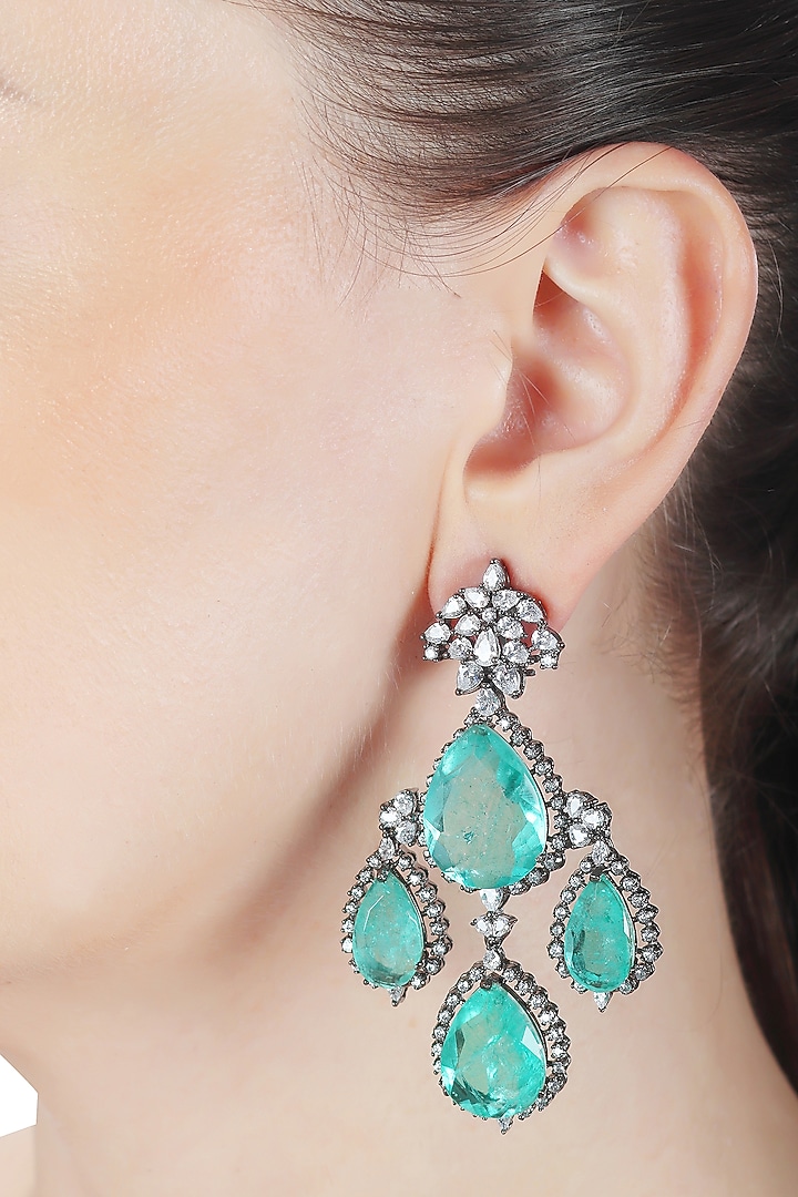 White Finish Green Doublet Stone & Cubic Zirconia Dangler Earrings by Akulya Jewels at Pernia's Pop Up Shop